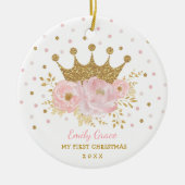 Pink Gold Crown Princess Baby 1. Weihnachten Keramik Ornament (Vorne)