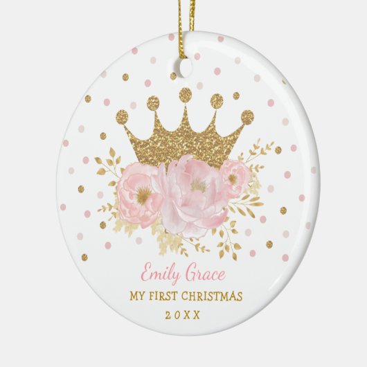 Pink Gold Crown Princess Baby 1. Weihnachten Keramik Ornament (Links)