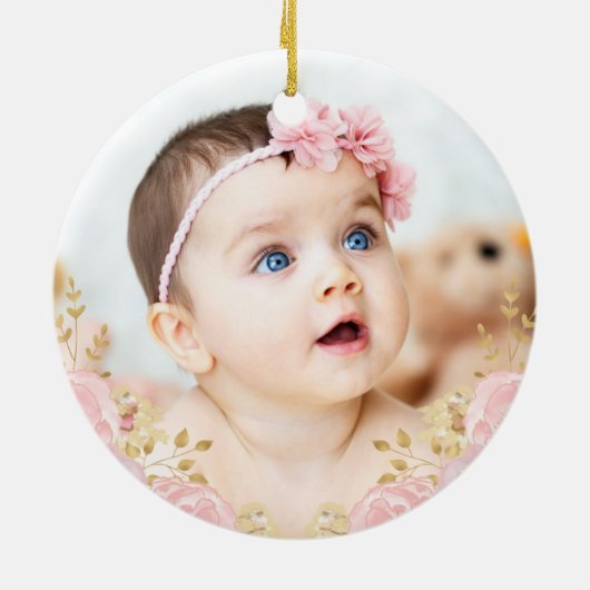Pink Gold Crown Princess Baby 1. Weihnachten Keramik Ornament (Hinten)