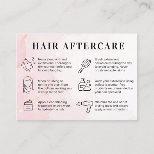Pink Gold Custom Logo Hair Aftercare Card Visitenkarte (Rückseite)