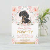 Pink Gold Dackel Girls Birthday Puppy Pet Dog Einladung (Stehend Vorderseite)