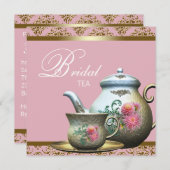Pink Gold Damask Bridal Teedusche Einladung (Vorne/Hinten)