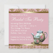 Pink Gold Damask Bridal Teedusche Einladung (Rückseite)
