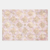 Pink Gold Damask Ephemera Digital Collage Geschenkpapier Set (Vorderseite 3)