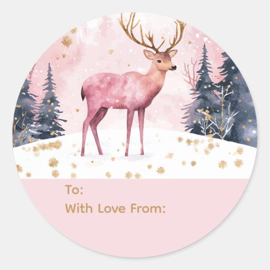 Pink & Gold Deer Personalized To and From Stickers (Vorderseite)