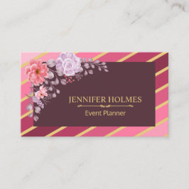 Pink Gold Diagonal Streifen Floral Event Plane Visitenkarte