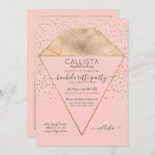 Pink Gold Diamond Confetti Glitzer Bachelorette Einladung (Vorne/Hinten)
