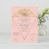 Pink Gold Diamond Confetti Glitzer Bat Mitzvah Einladung (Stehend Vorderseite)