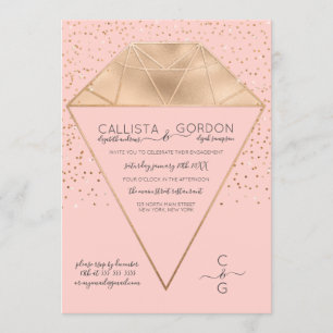 Pink Gold Diamond Confetti Glitzer Verlobung Einladung