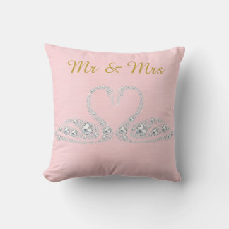 PINK GOLD DIAMOND SWAN CUSHION WEDING KISSEN