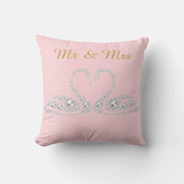PINK GOLD DIAMOND SWAN CUSHION WEDING KISSEN (Vorderseite)