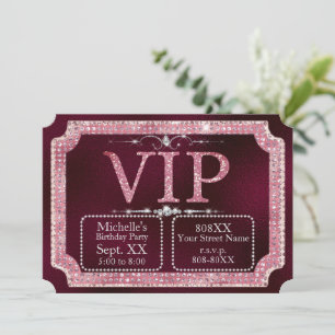 Pink & Gold Diamonds Glitzer Burgundy VIP Ticket Einladung