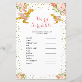 Pink Gold Dino Girl Watercolor Word Scramble Spiel