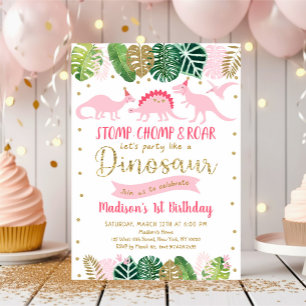Pink Gold Dinosaurier Geburtstag Einladung