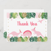 Pink & Gold Dinosaurier Geburtstag Vielen Dank Dankeskarte (Vorne/Hinten)