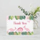 Pink & Gold Dinosaurier Geburtstag Vielen Dank Dankeskarte (Stehend Vorderseite)