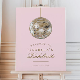 Pink Gold Disco Ball Bacheloretto Begrüßung Poster