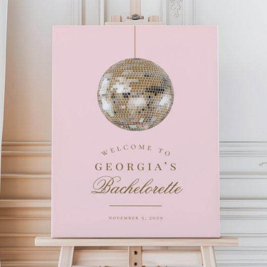Pink Gold Disco Ball Bacheloretto Begrüßung Poster