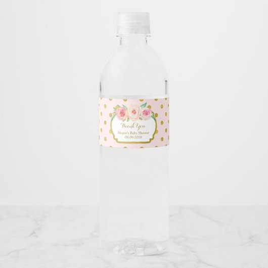 Pink Gold Dosen Floral Wasser Flasche Etikett (Vorderseite)