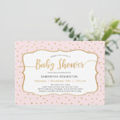 Pink Gold Dot Girl Babydusche Einladung (Stehend Vorderseite)