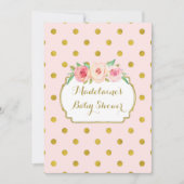 Pink Gold Dots Aquarellfarben BläserBaby Dusche Einladung (Vorderseite)