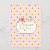 Pink Gold Dots Aquarellfarben BläserBaby Dusche Einladung (Vorne/Hinten)