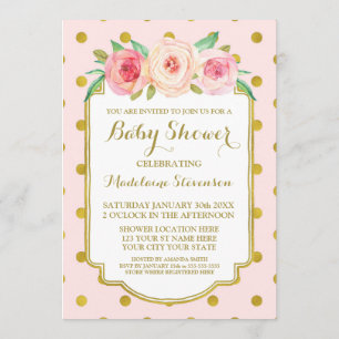 Pink Gold Dots Aquarellfarben BläserBaby Dusche Einladung