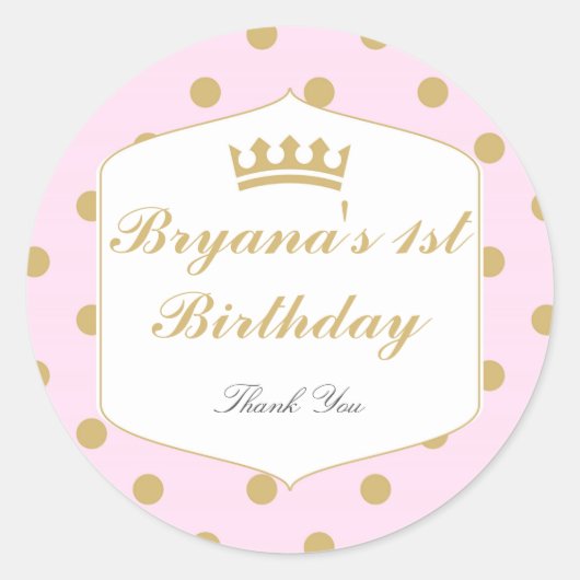 Pink & Gold Dots Aufkleber für königliche Kronprin (Vorderseite)