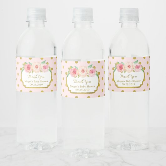 Pink Gold Dots Baby Dusche Wasser Flasche Etikett (Flaschen)