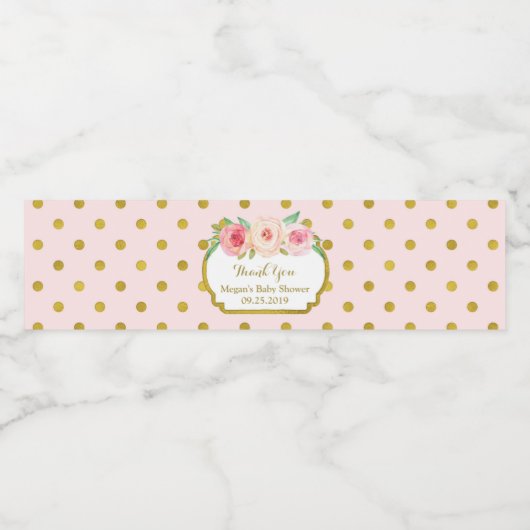 Pink Gold Dots Baby Dusche Wasser Flasche Etikett (Einzelnes Label)