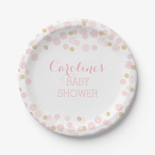 Pink Gold Dots Baby Shower Paper Plate Pappteller (Vorderseite)