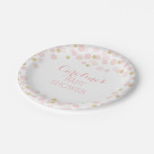 Pink Gold Dots Baby Shower Paper Plate Pappteller (Schrägansicht)