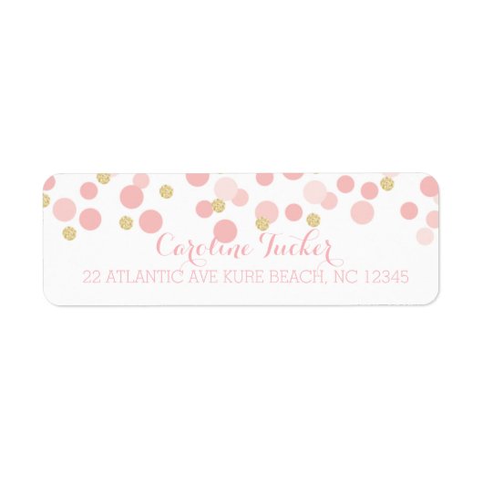 Pink Gold Dots Babydusche-Adressetikett (Vorne)