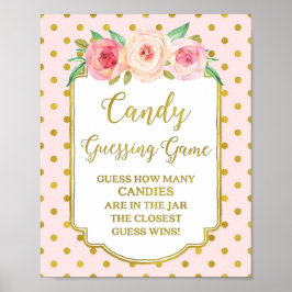 Pink Gold Dots Candy Guessing Game Sign Poster