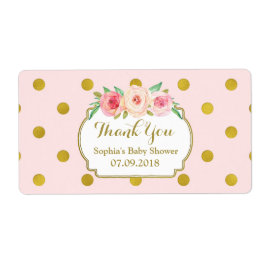 Pink Gold Dots Floral Baby Dusche Labels