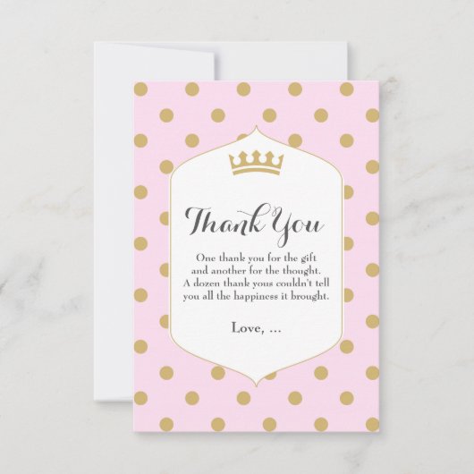 Pink & Gold Dots Royal Crown Princess Danke (Vorderseite)