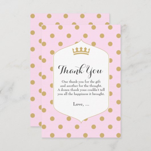 Pink & Gold Dots Royal Crown Princess Danke (Vorne/Hinten)