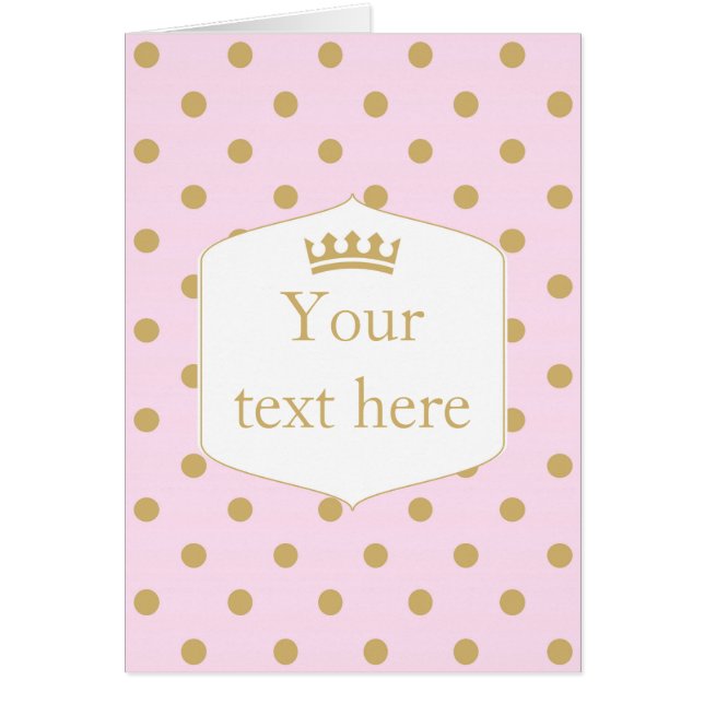 Pink & Gold Dots Royal Crown Princess Faltcard (Vorne)