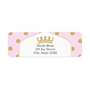 Pink & Gold Dots Royal Crown Princess Labels