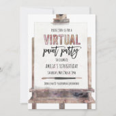 Pink Gold Easel Virtual Paint Party Erwachsene Geb Einladung (Vorderseite)