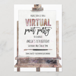 Pink Gold Easel Virtual Paint Party Erwachsene Geb Einladung