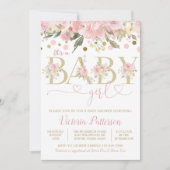 Pink Gold Eine Girl Watercolor Blumendusche Einladung (Vorderseite)