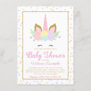 Pink Gold Einhorn Face Girl Baby Dusche Einladung