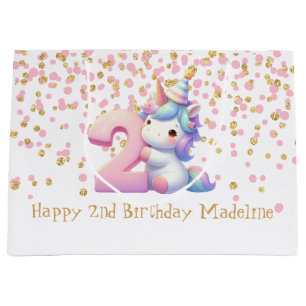 Pink Gold Einhorn Glitter 2. Geburtstag Mädchen Große Geschenktüte