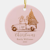 Pink Gold Elegant Foto Baby's First Christmas Keramik Ornament (Vorne)