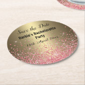 PINK GOLD ELEGANT SAVE THE DATE Bachelorette Runder Pappuntersetzer (Angewinkelt)