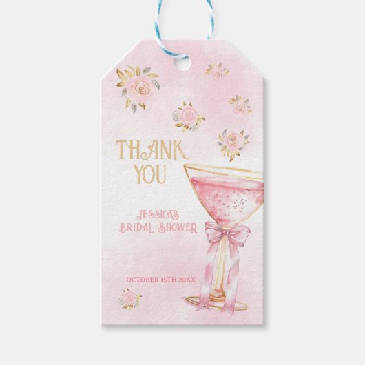 Pink Gold Elegante Blume Brautparty Vielen Dank Geschenkanhänger (Vorderseite)