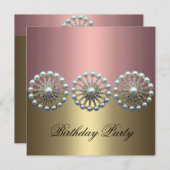 Pink & Gold Elegante Pearl Birthday Einladung (Vorne/Hinten)