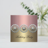 Pink & Gold Elegante Pearl Birthday Einladung (Stehend Vorderseite)