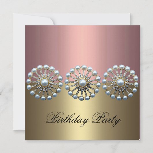 Pink & Gold Elegante Pearl Birthday Einladung (Vorderseite)